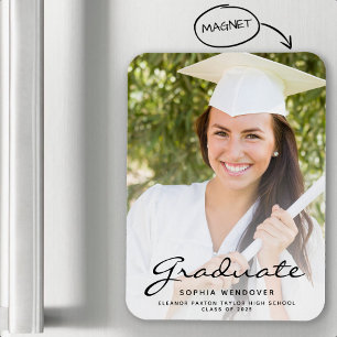 2025 Photo White Black Script Grad Announcement Magnet