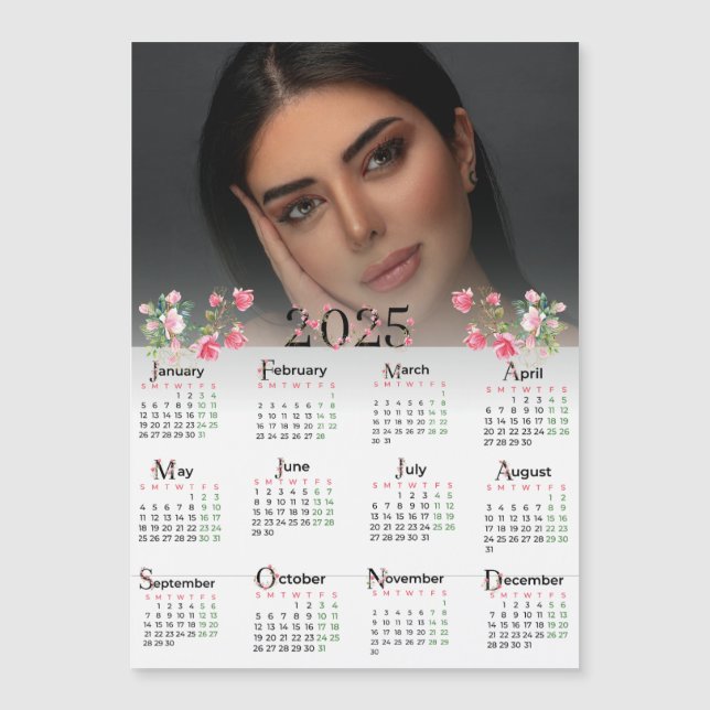 2025 Pink Floral Calendar Custom Photo (Front)
