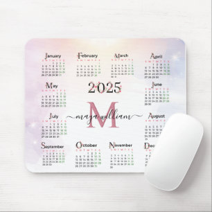 2025 Pink Floral Calendar Custom Photo Mouse Mat