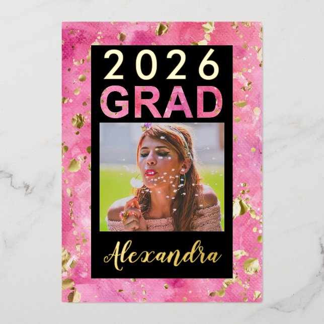 2025 Pink Gold Watercolor Art Photo Graduation (Front)