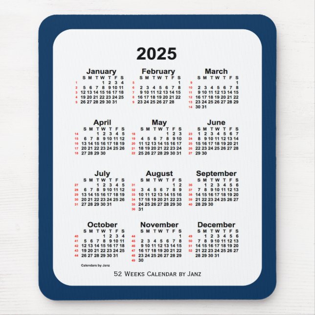 2025 Police Box Blue 52 Week Calendar by Janz Mouse Mat (Front)