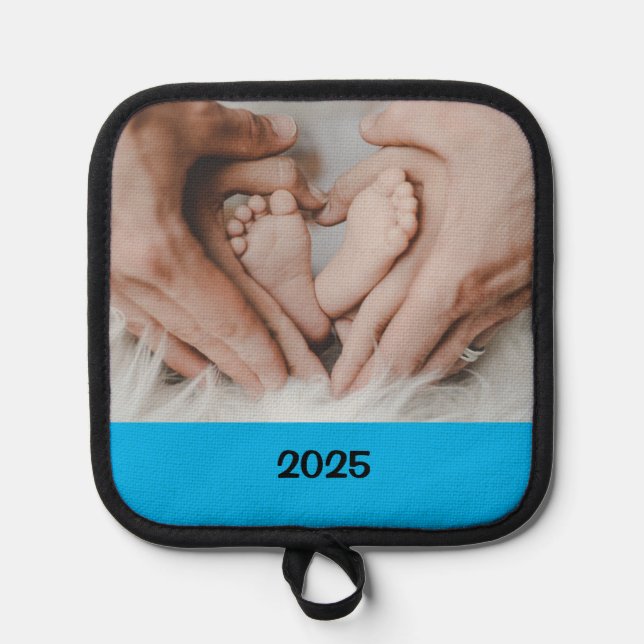 2025 Pregnancy Expecting Announcement Photo Year Pot Holder (Front)