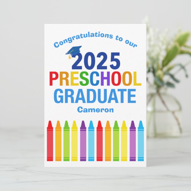 2025 Preschool Graduate Custom Cute Graduation Card (Standing Front)