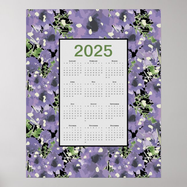 2025 Purple Flowers Wall Calendar Poster (Front)