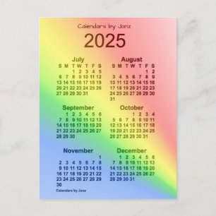 2025 Rainbow 6 Month Mini Calendar by Janz Postcard