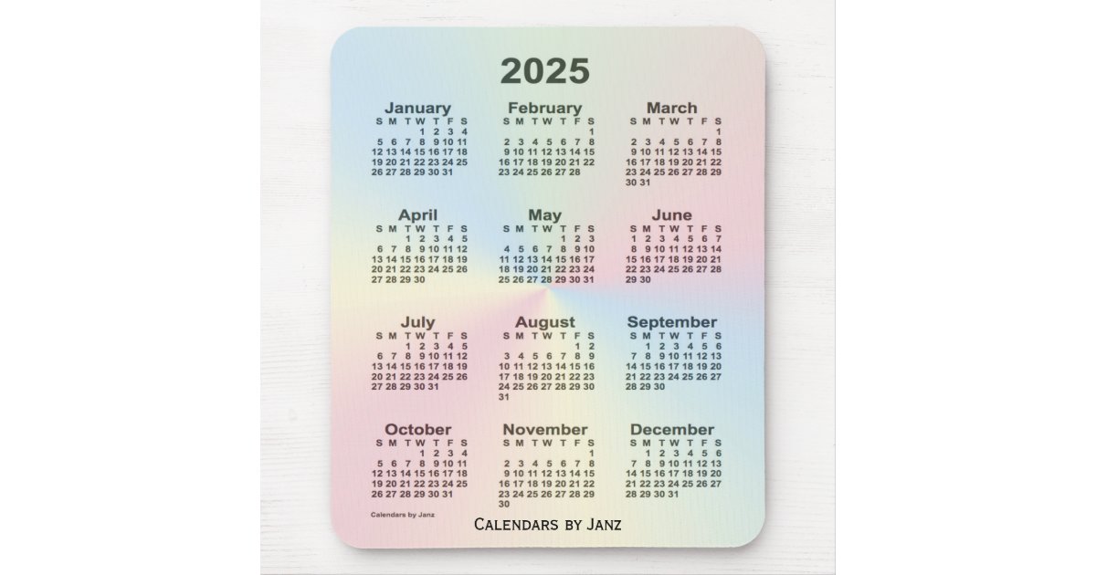 2025 Rainbow Cloud Calendar by Janz Mouse Mat Zazzle