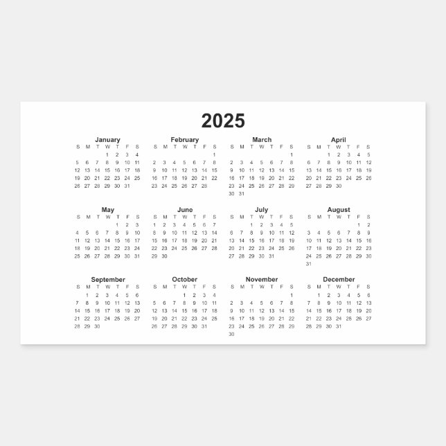 2025 Rectangular Monthly Calendar     Sticker (Front)