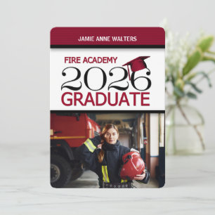 2025 Red and White Photo Fire Academy Graduation Invitation