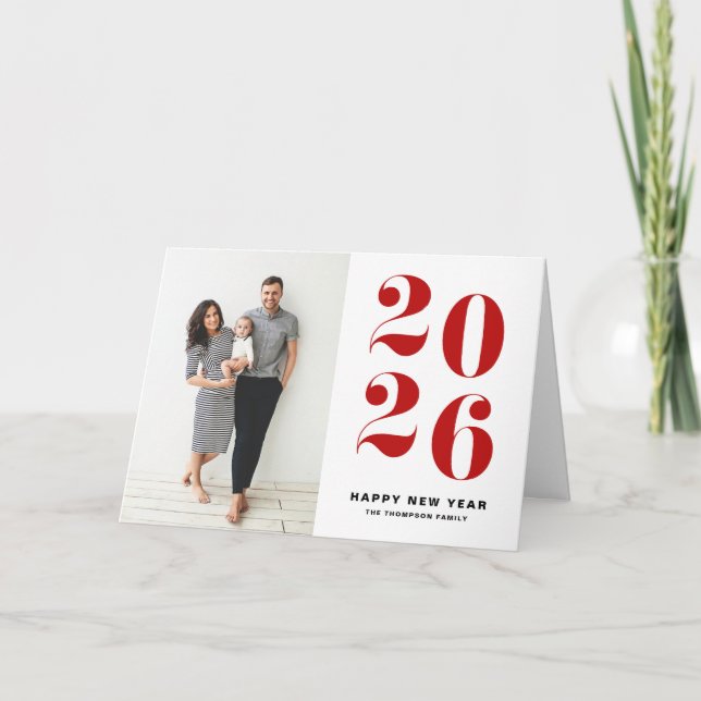2025 Red Bold Typography New Year Photo Holiday Card (Front)
