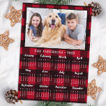 2025 Red Buffalo Plaid Family Dog Photo Calendar Holiday Card<br><div class="desc">2025 Photo Calendar Cards - Send New Year Greetings or include in your Christmas cards, these 5x7 photo calendar cards are perfect as Christmas and New Year cards to family and friends. Perfect to highlight or circle special family dates, anniversaries, birthdays, and reunions. Personalise these full year photo calendar cards...</div>