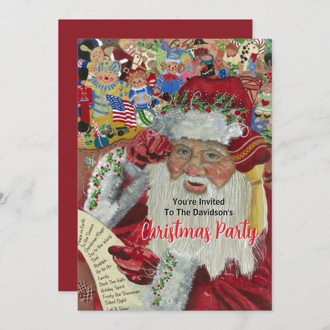 2025 Red Christmas Party Santa Checking It Twice Invitation (Front/Back)