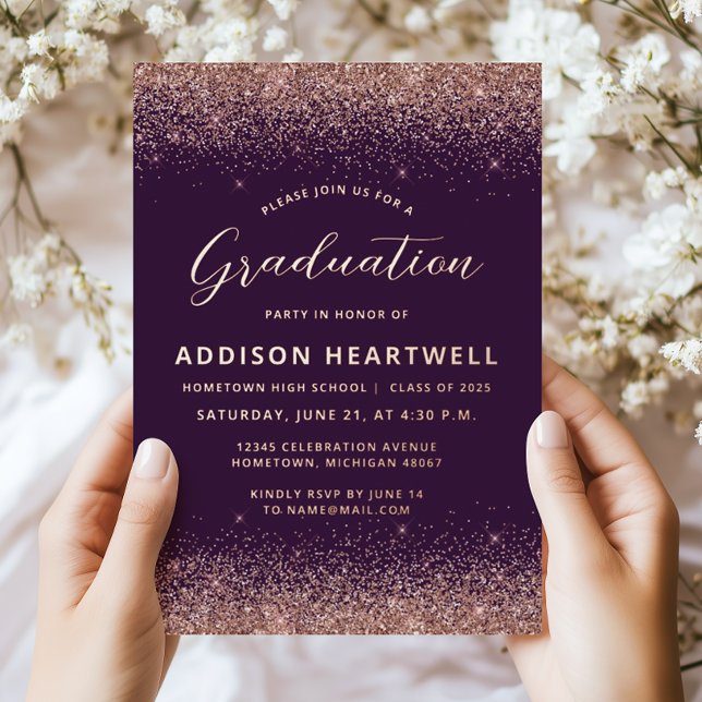 2025 Rose Gold Glitter Purple Graduation Party (Creator Uploaded)
