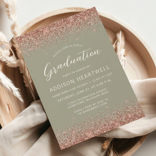 2025 Rose Gold Glitter Sage Green Graduation Party Invitation