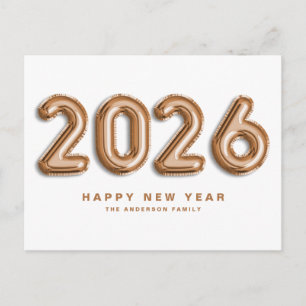 2025 Rose Gold Mylar Balloons Happy New Year Holiday Postcard
