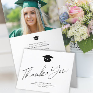 2025 Simple script black white photo graduation Thank You Card