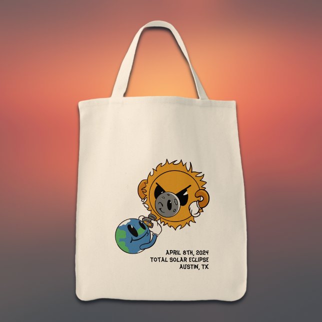  2025 Solar Eclipse Photobomb Personalised Tote Bag (All text editable, customize with your city/state or edit as required )