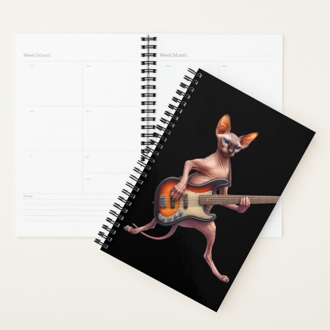2025 Sphynx Cat Calendar Bass Player Musician  Planner (Display)