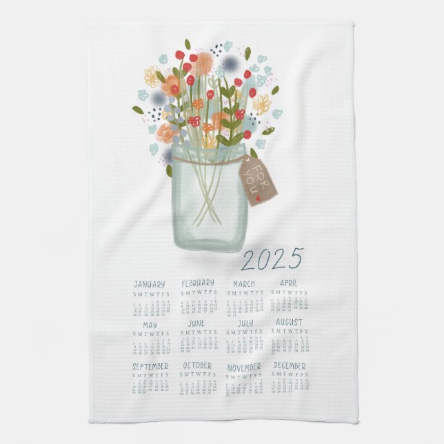 2025 Tea Towel Calendar Flower Jar Kathrin Legg (Vertical)