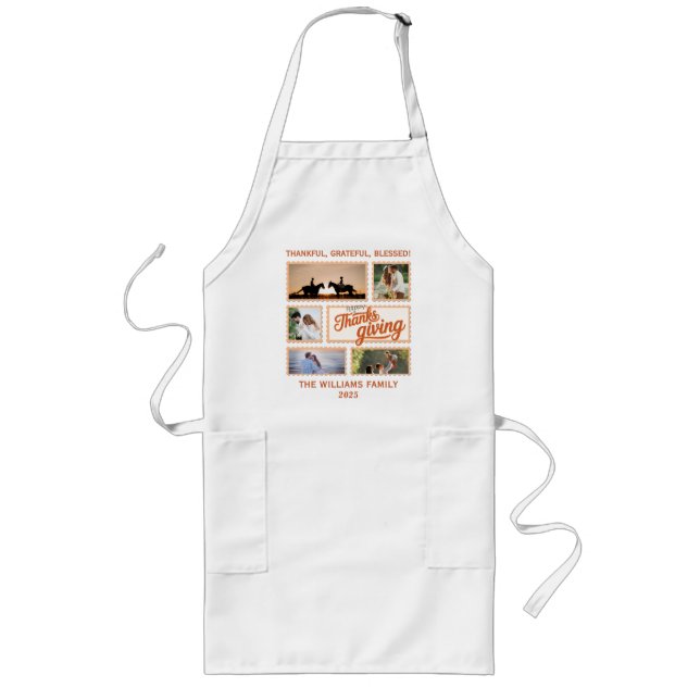 2025 Thanksgiving Photo Collage Family Matching Long Apron (Front)