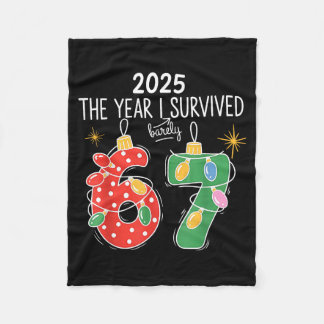 2025 The Year I Survived Barely 67 Lights Christma Fleece Blanket
