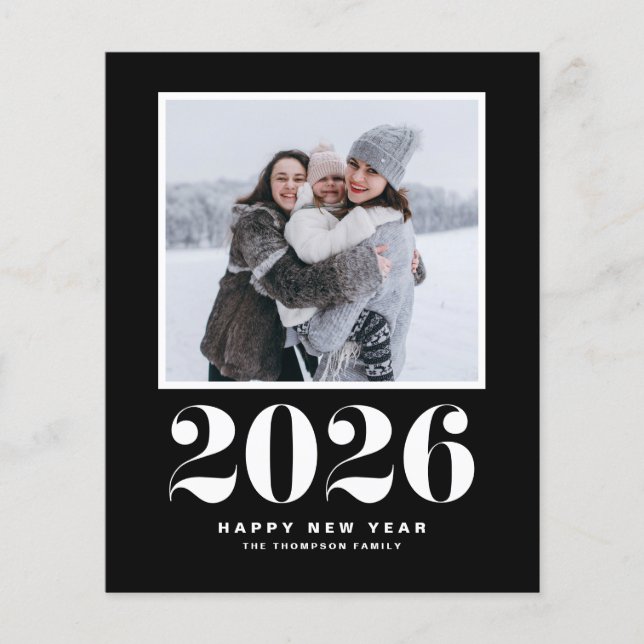 2025 Typography Black Happy New Year Photo (Front)