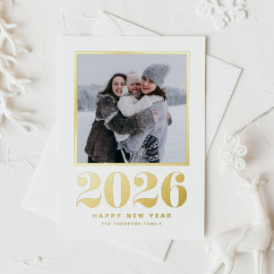 2025 Typography Happy New Year Photo Foil Holiday Postcard
