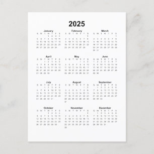 2025 Vertical Calendar Postcard