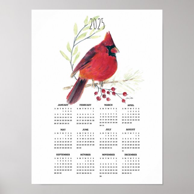 2025 Vibrant Red Cardinal Poster Calendar (Front)