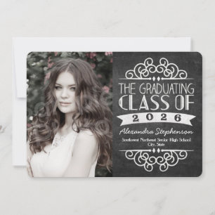2025 Vintage Chalkboard Graduation Photo Invitation