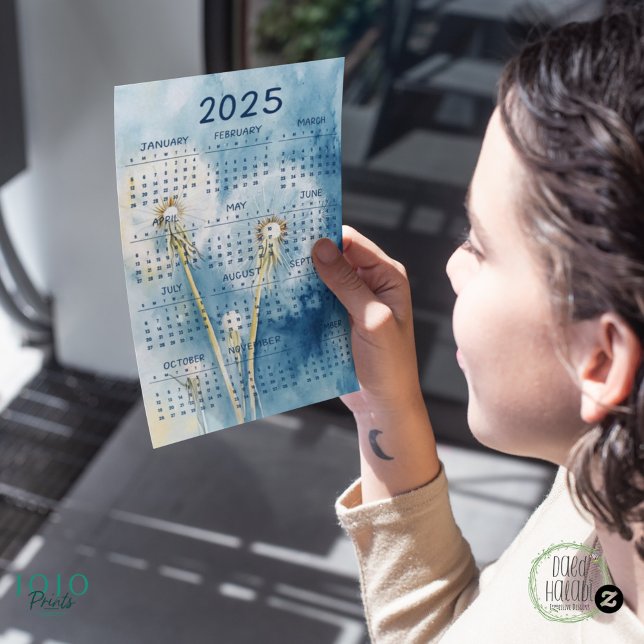 2025 Vintage Dandelion Background (Calendar 2025 Dandelion Flower Background - card)