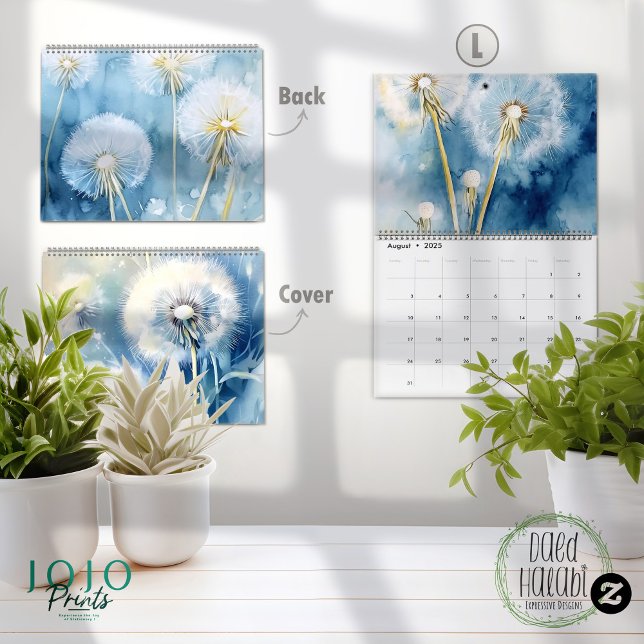 2025 Vintage Dandelion Background Calendar (Calendar 2025 Dandelion Flower Background - large)