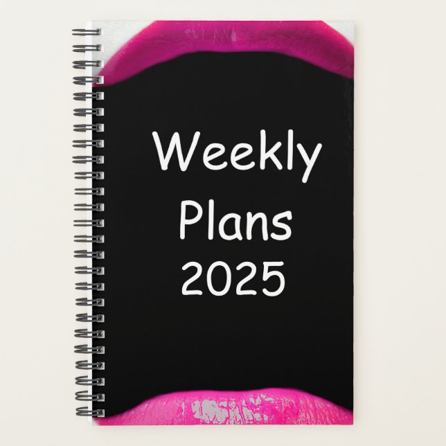 2025 Weekly Plans Simple Pink Lips Design Planner (Front)