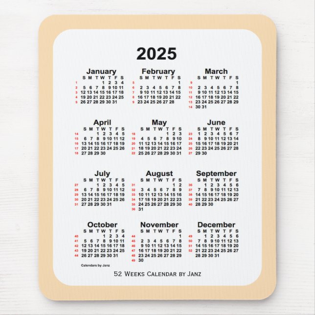 2025 Wheat 52 Week Calendar by Janz Mouse Mat (Front)