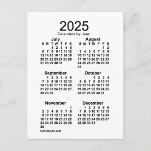 2025 White 6 Month Mini Calendar by Janz Postcard