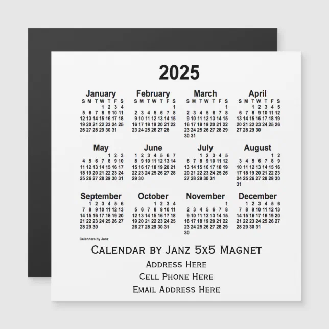 2025 White Business Calendar by Janz 5x5 Magnet | Zazzle