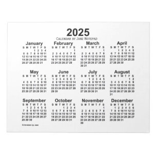 2025 White Calendar by Janz 11x8.5 Notepad
