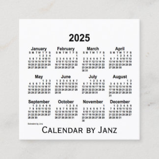 2025 White Calendar by Janz Square Business Card