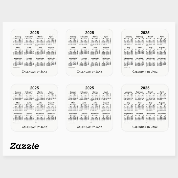 2025 White Calendar by Janz Square Sticker Zazzle