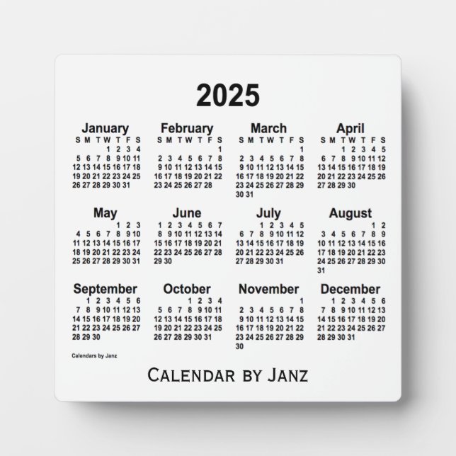 2025 White Desk Calendar by Janz Plaque (Front)