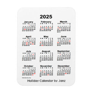 2025 White Holiday Calendar by Janz Magnet