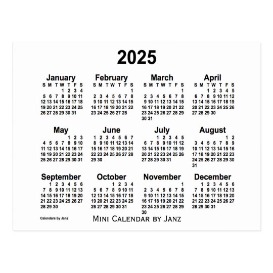 Printable Mini Calendar 2025