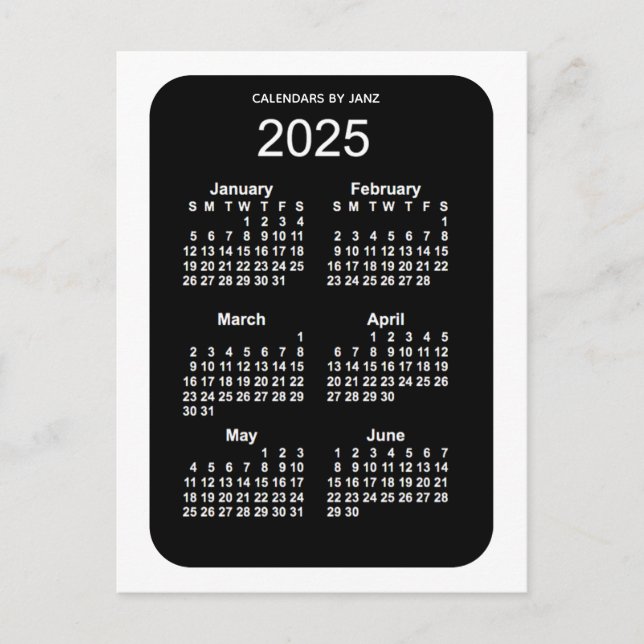 2025 White Neon 6 Month Mini Calendar by Janz Postcard (Front)