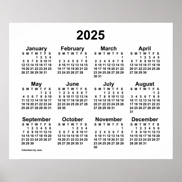 2025 White Wall Calendar By Janz Poster | Zazzle