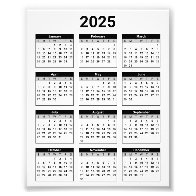 2025 Year At A Glance Calendar Photo Enlargement (Front)