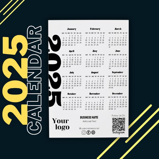 2025 Year Calendar Black And White Corporate Invitation (year calendar print, yearly calendar, corporate calendar, 2025 calendar, full year calendar)