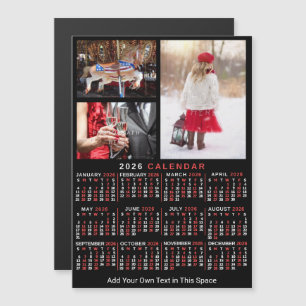 2025 Year Calendar Black Red Personalised Photo Magnetic Invitation