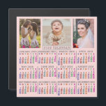 2025 Year Calendar Cute Pink Family Photo Collage Magnetic Invitation<br><div class="desc">This square 2025 calendar magnet has numbers in a rainbow of pretty colour, all on a backdrop of light blush pink. Each number column is a different shade, making it easier to read. Add three of your own photos to the top (one square and two vertical works best, but all...</div>