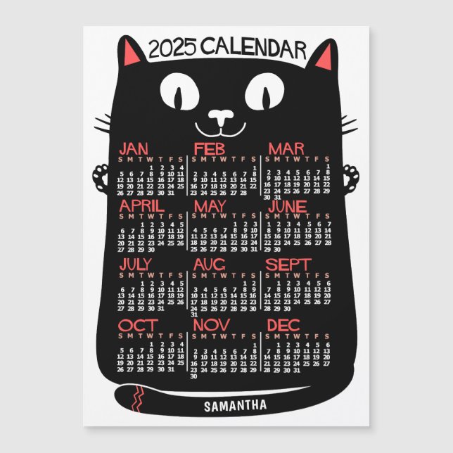 2025 Year Calendar Mid-Century Black Cat Magnet (Front)