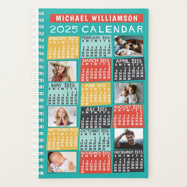 2025 Year Calendar Modern 12 Photo Collage Name Sm Planner (Front)