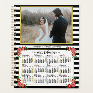 2025 Year Calendar Preppy Floral Stripes Photo Planner